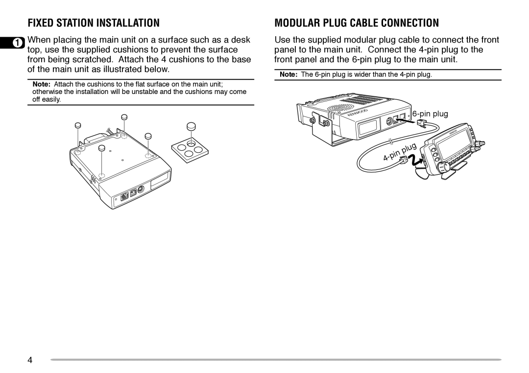 Kenwood TM-V708A instruction manual Fixed Station Installation, Modular Plug Cable Connection 