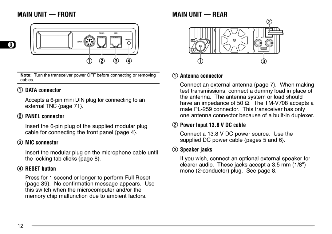 Kenwood TM-V708A instruction manual Main Unit Front 