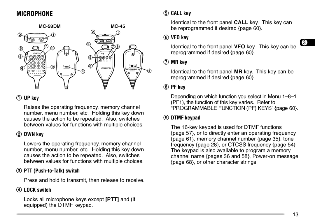 Kenwood TM-V708A instruction manual Microphone 