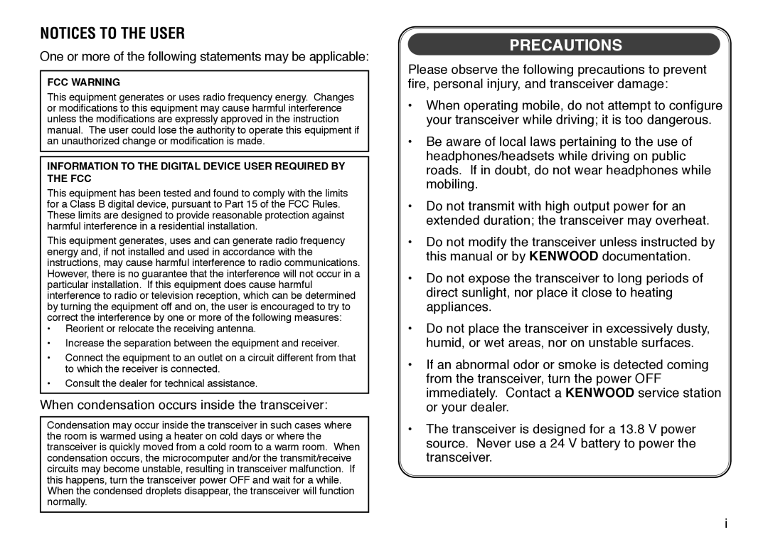 Kenwood TM-V708A instruction manual One or more of the following statements may be applicable 