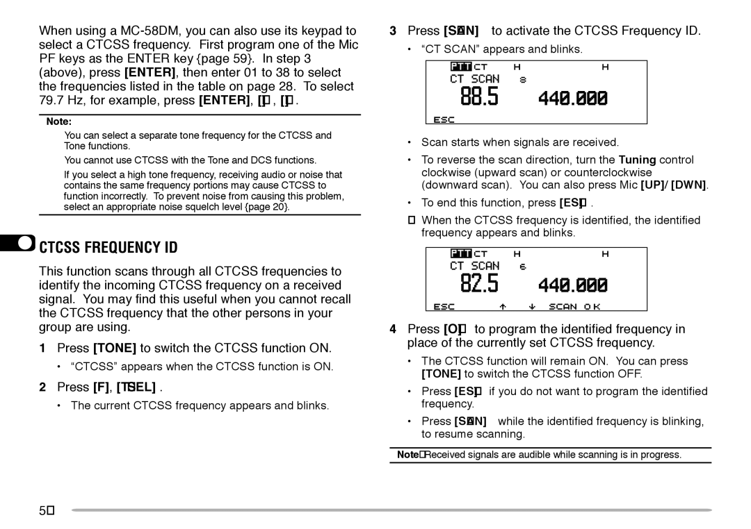 Kenwood TM-V708A instruction manual Press Scan to activate the Ctcss Frequency ID 