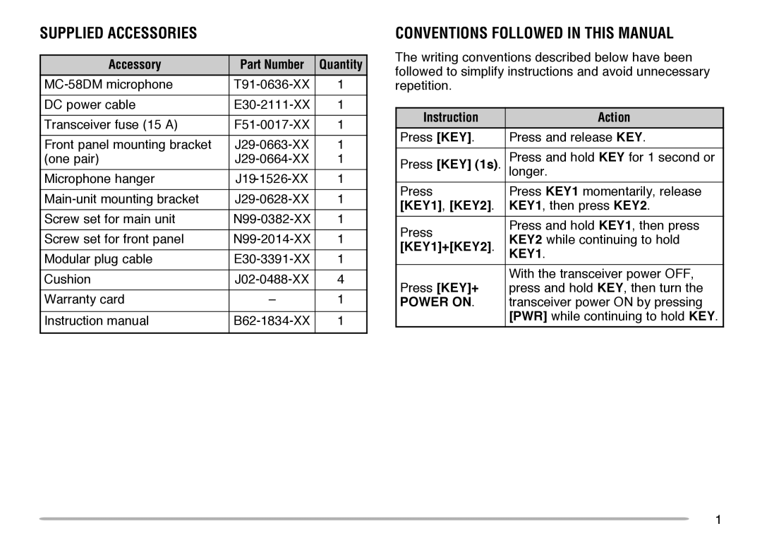 Kenwood TM-V708A instruction manual Supplied Accessories, Conventions Followed in this Manual 