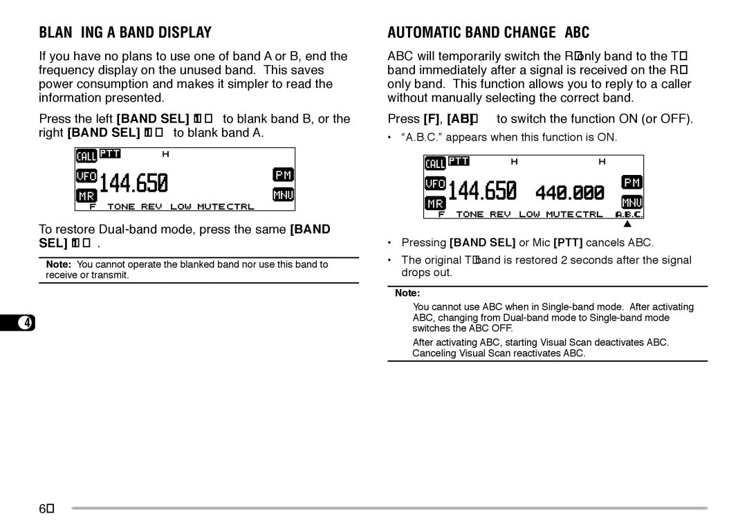 Kenwood TM-V708A instruction manual Blanking a Band Display, Automatic Band Change ABC 