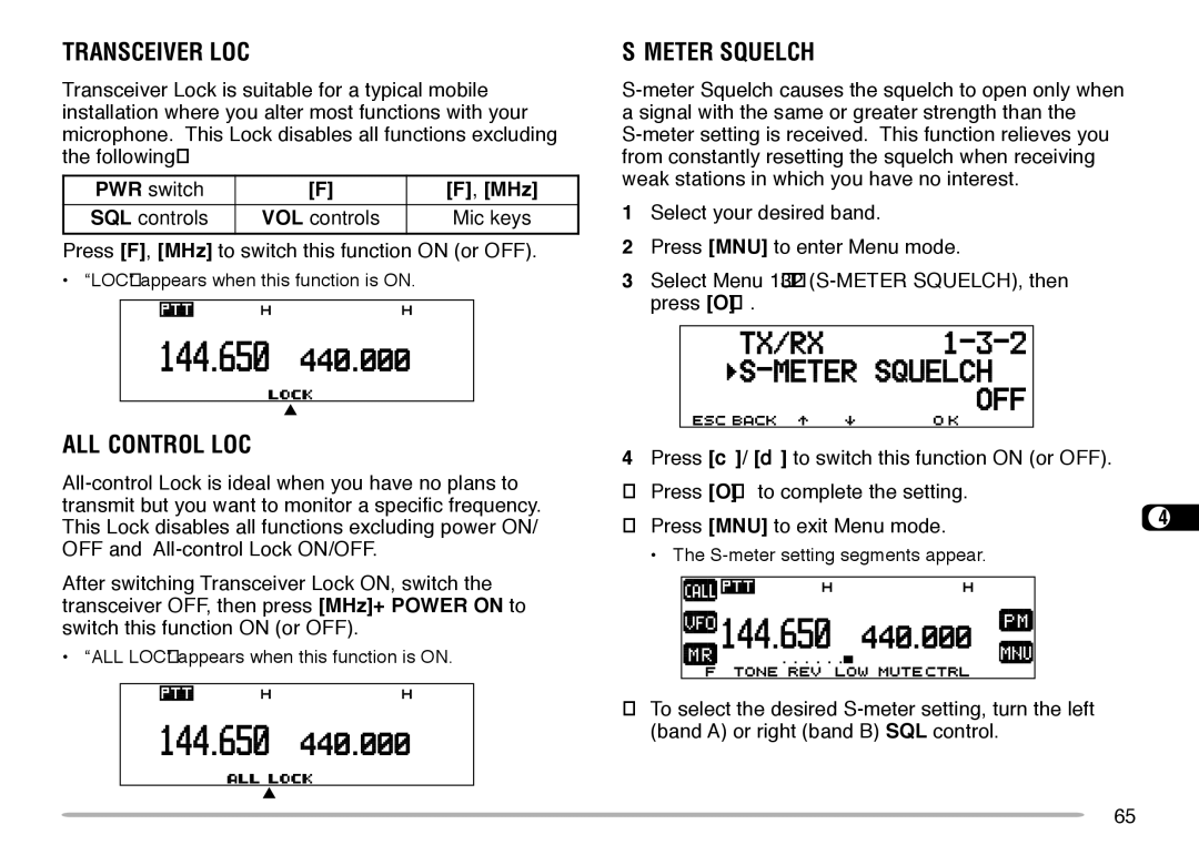 Kenwood TM-V708A Transceiver Lock, ALL-CONTROL Lock, Meter Squelch, PWR switch MHz SQL controls VOL controls 