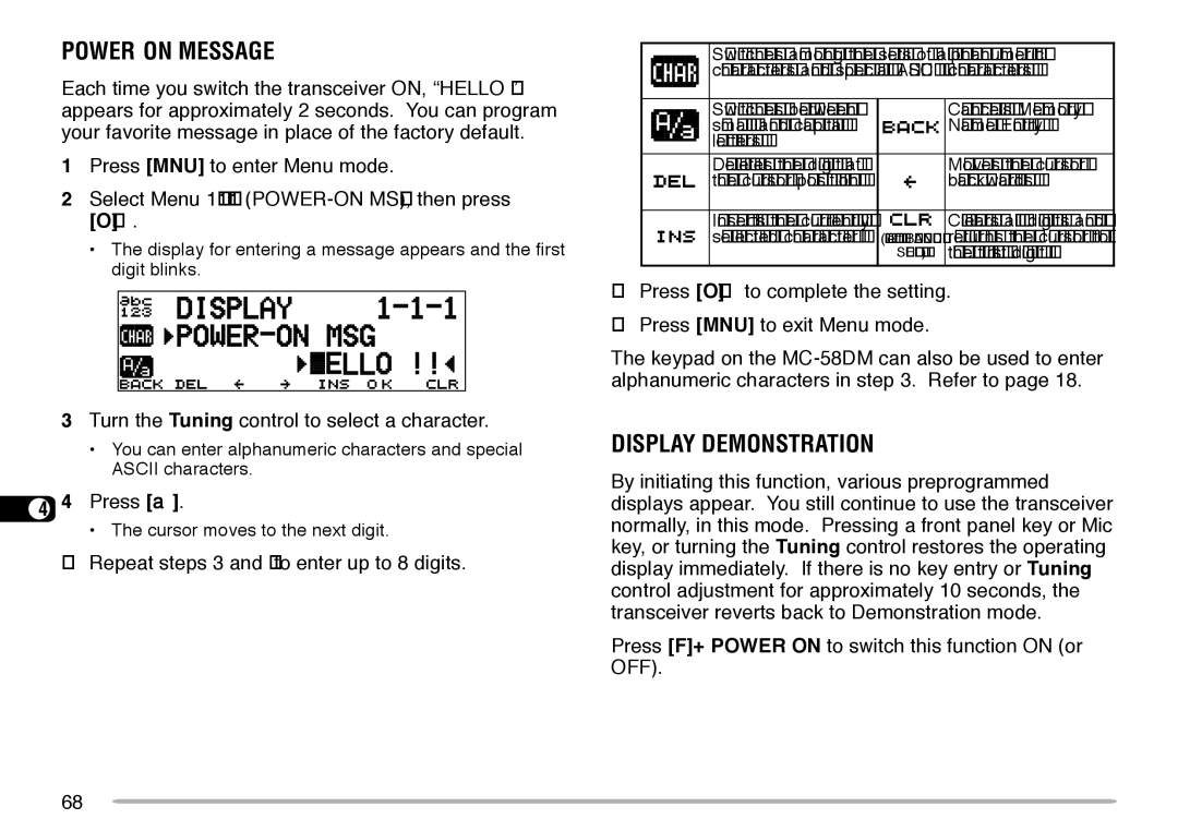 Kenwood TM-V708A POWER-ON Message, Display Demonstration, 14 4 Press a, Repeat steps 3 and 4 to enter up to 8 digits 