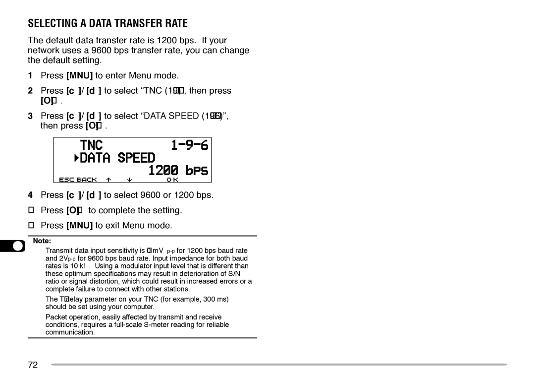 Kenwood TM-V708A instruction manual Selecting a Data Transfer Rate 