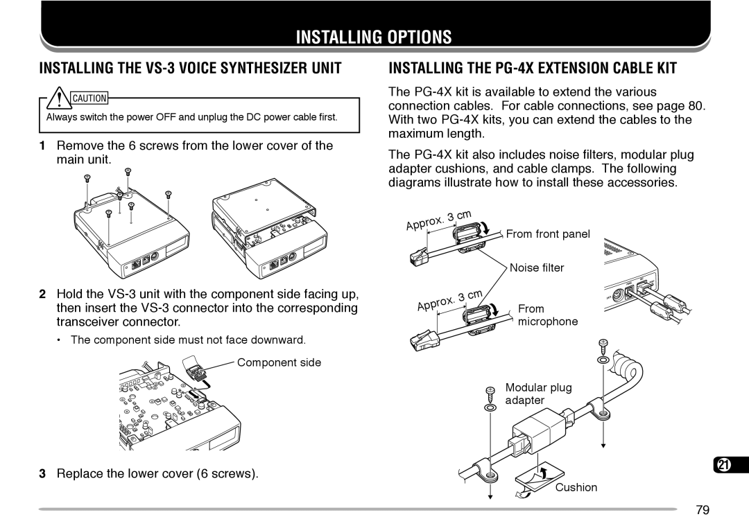 Kenwood TM-V708A Installing Options, Installing the PG-4X Extension Cable KIT, Replace the lower cover 6 screws 