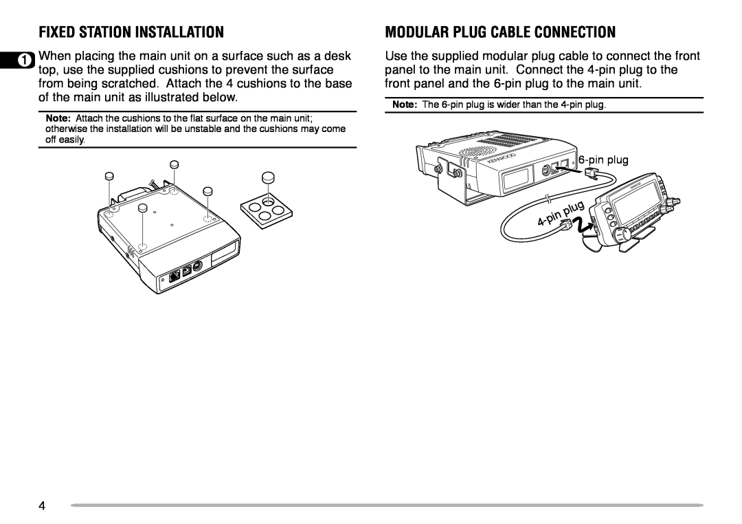 Kenwood TM-V708A instruction manual Fixed Station Installation, Modular Plug Cable Connection 