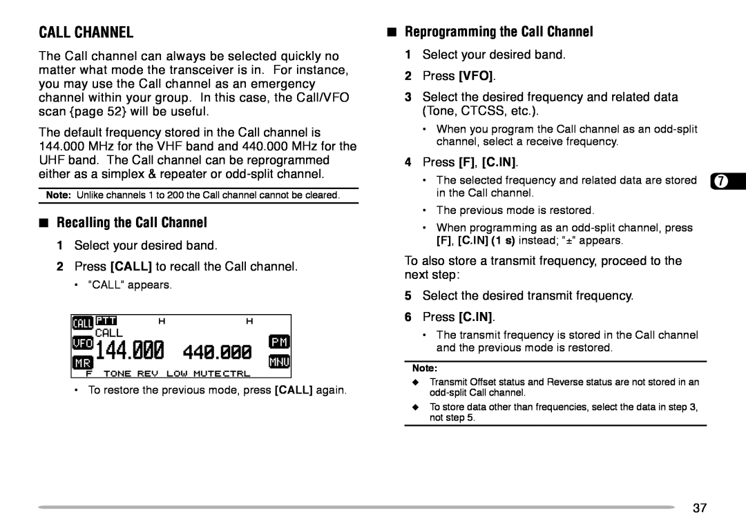 Kenwood TM-V708A instruction manual Recalling the Call Channel, Reprogramming the Call Channel 