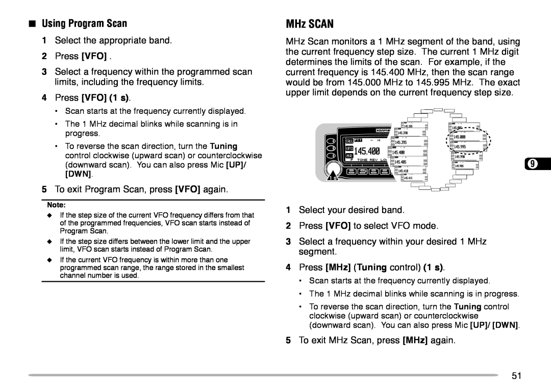 Kenwood TM-V708A instruction manual MHz SCAN, Using Program Scan 