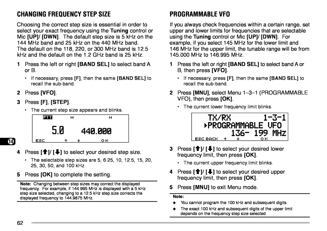 Kenwood TM-V708A instruction manual Changing Frequency Step Size, Programmable Vfo 