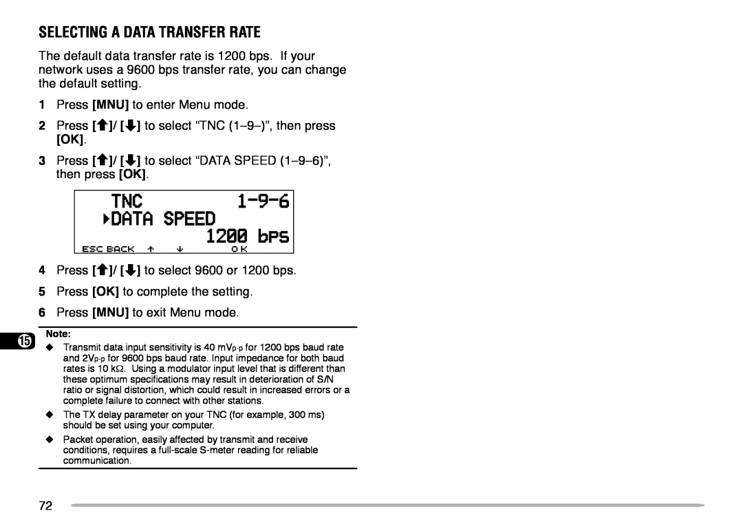 Kenwood TM-V708A instruction manual Selecting A Data Transfer Rate 