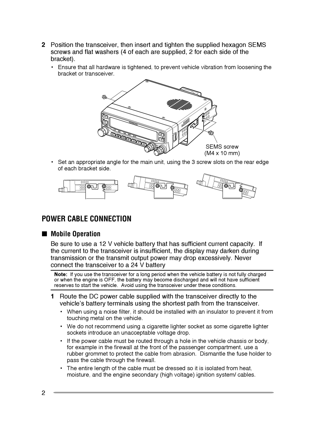 Kenwood TM-V71E, TM-V71A instruction manual Power Cable Connection, Mobile Operation 