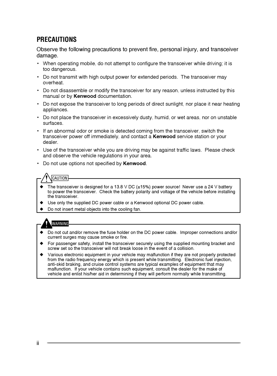 Kenwood TM-V71E, TM-V71A instruction manual Precautions 