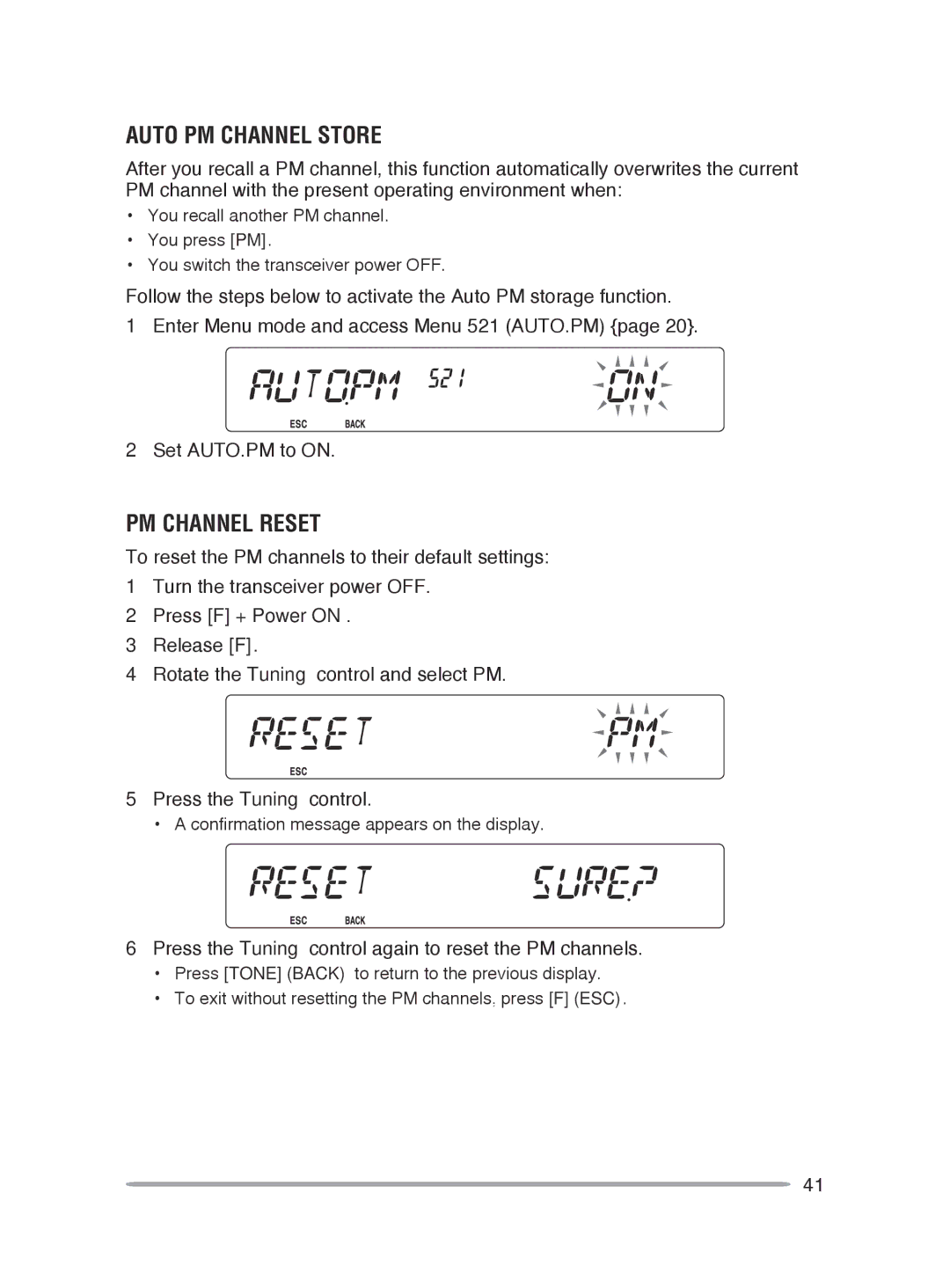 Kenwood TM-V71A, TM-V71E instruction manual Auto PM Channel store, PM Channel Reset, Press F + Power on 