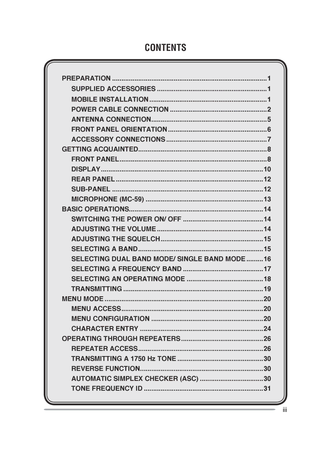 Kenwood TM-V71A, TM-V71E instruction manual Contents 