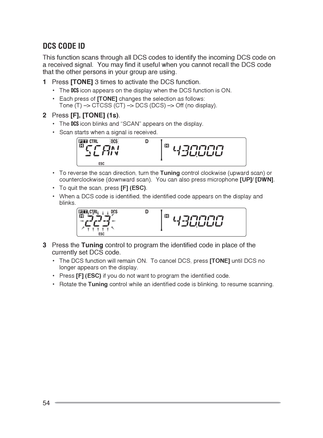 Kenwood TM-V71E, TM-V71A instruction manual DCS Code ID, Press F, Tone 1s 