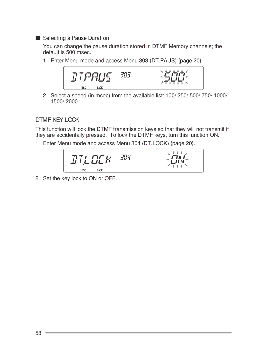 Kenwood TM-V71E, TM-V71A instruction manual Dtmf Key Lock, Selecting a Pause Duration 