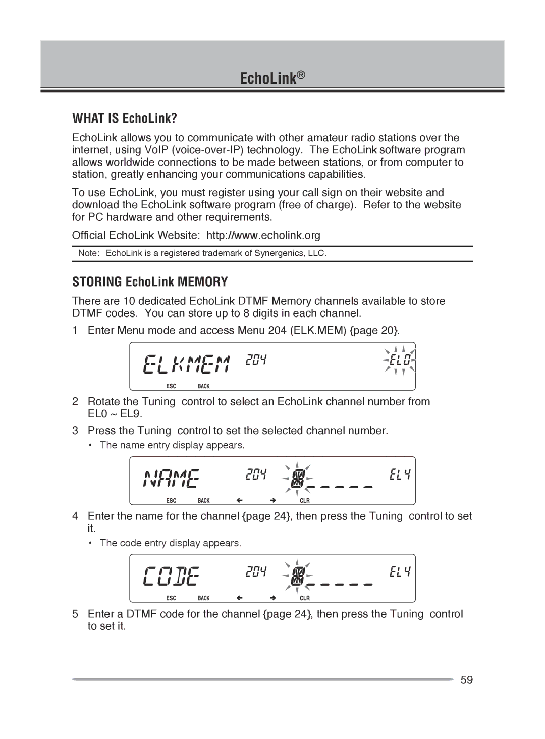 Kenwood TM-V71A, TM-V71E instruction manual What is EchoLink?, Storing EchoLink memory 