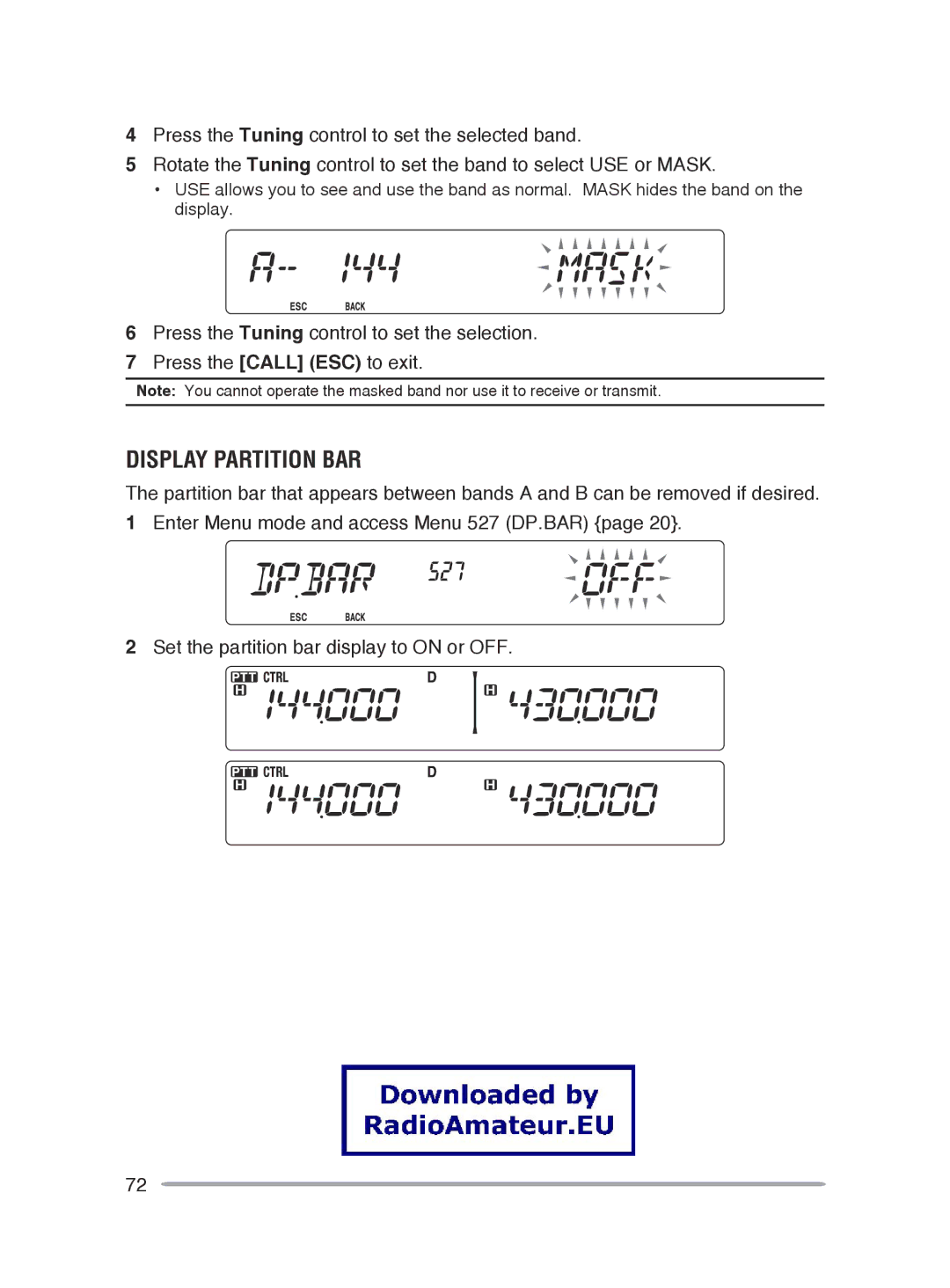 Kenwood TM-V71E, TM-V71A instruction manual Display Partition Bar 