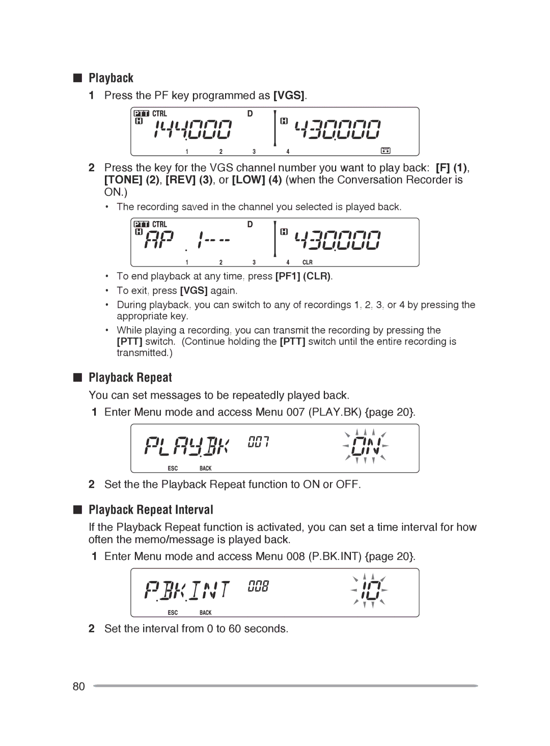 Kenwood TM-V71E, TM-V71A instruction manual Playback Repeat Interval 