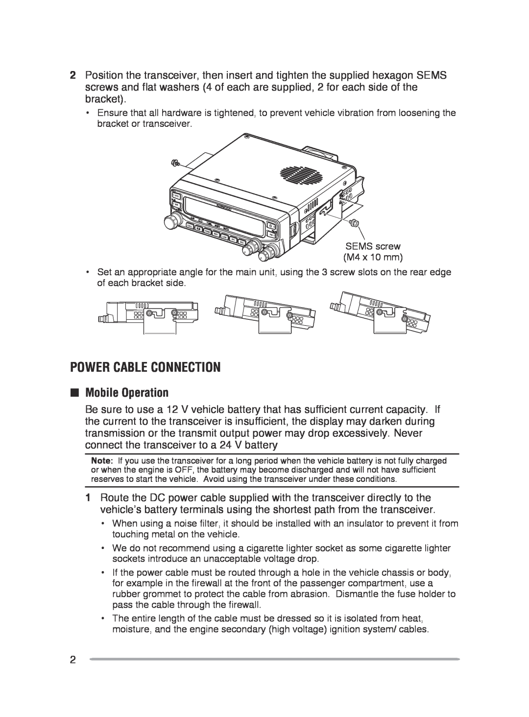Kenwood TM-V71E, TM-V71A instruction manual Power Cable Connection, nMobile Operation 
