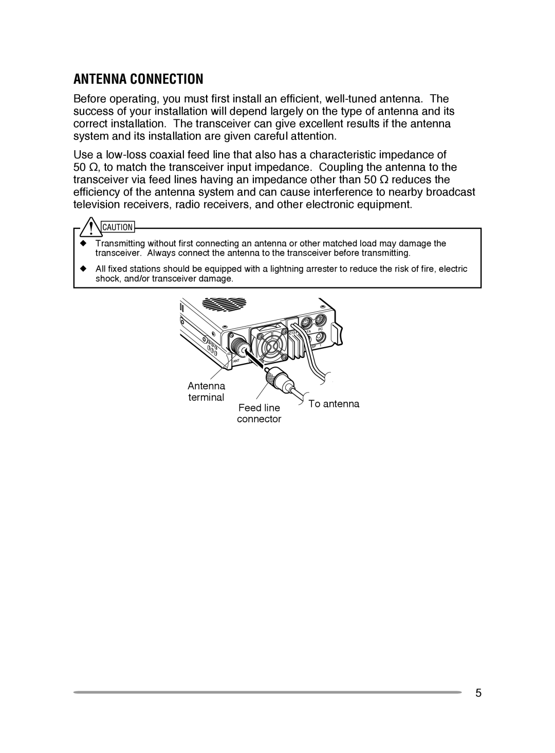 Kenwood TM-V71A, TM-V71E instruction manual Antenna Connection, terminal, Feed line, connector 