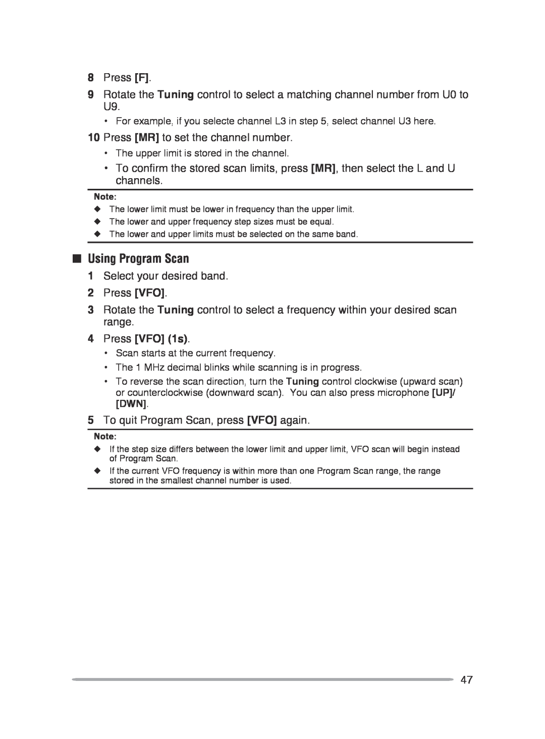 Kenwood TM-V71A, TM-V71E instruction manual nUsing Program Scan, Press VFO 1s 