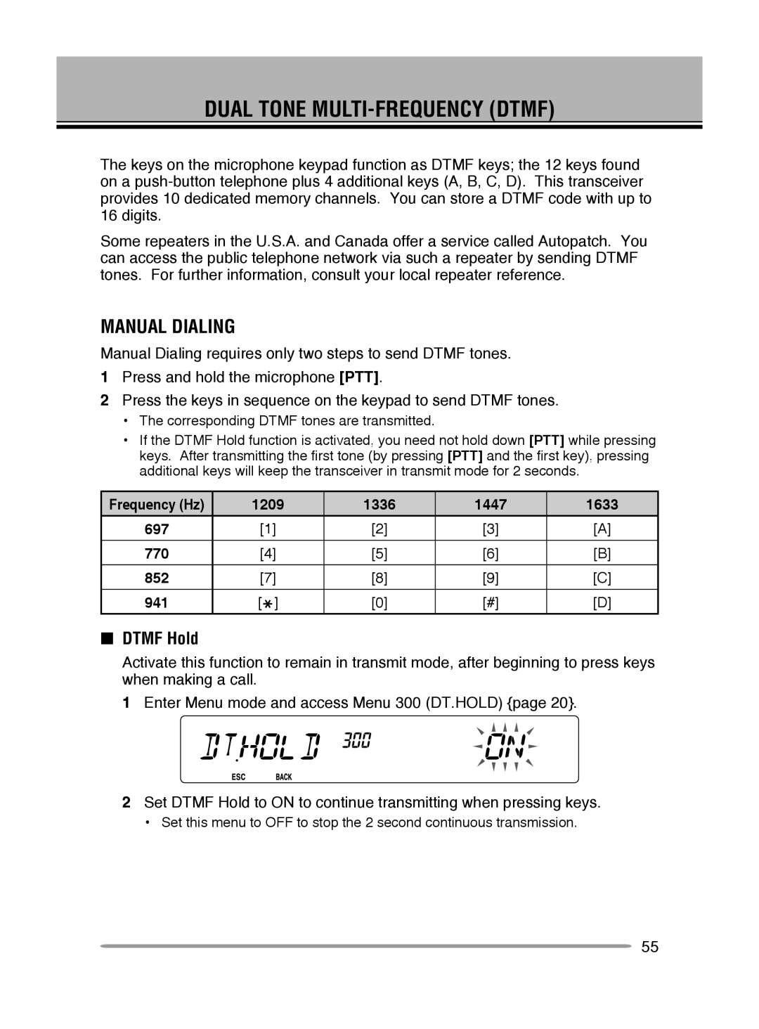 Kenwood TM-V71A, TM-V71E instruction manual Dual Tone Multi-Frequencydtmf, Manual Dialing, nDTMF Hold 