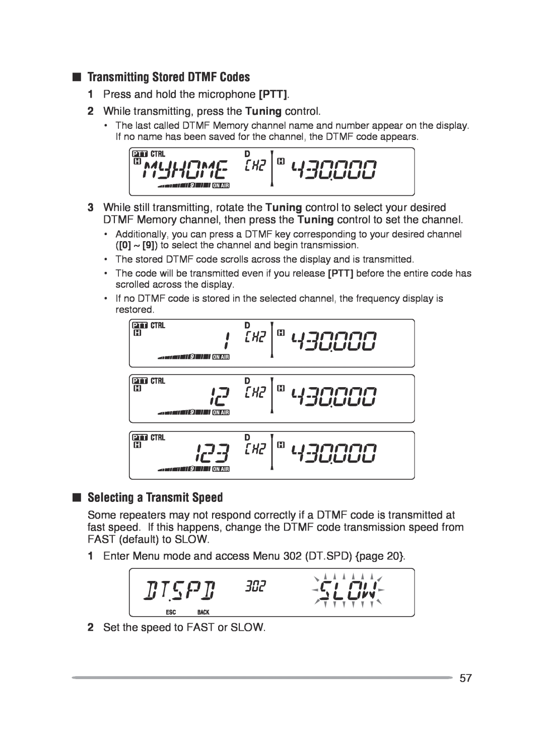 Kenwood TM-V71A, TM-V71E instruction manual nTransmitting Stored DTMF Codes, nSelecting a Transmit Speed 