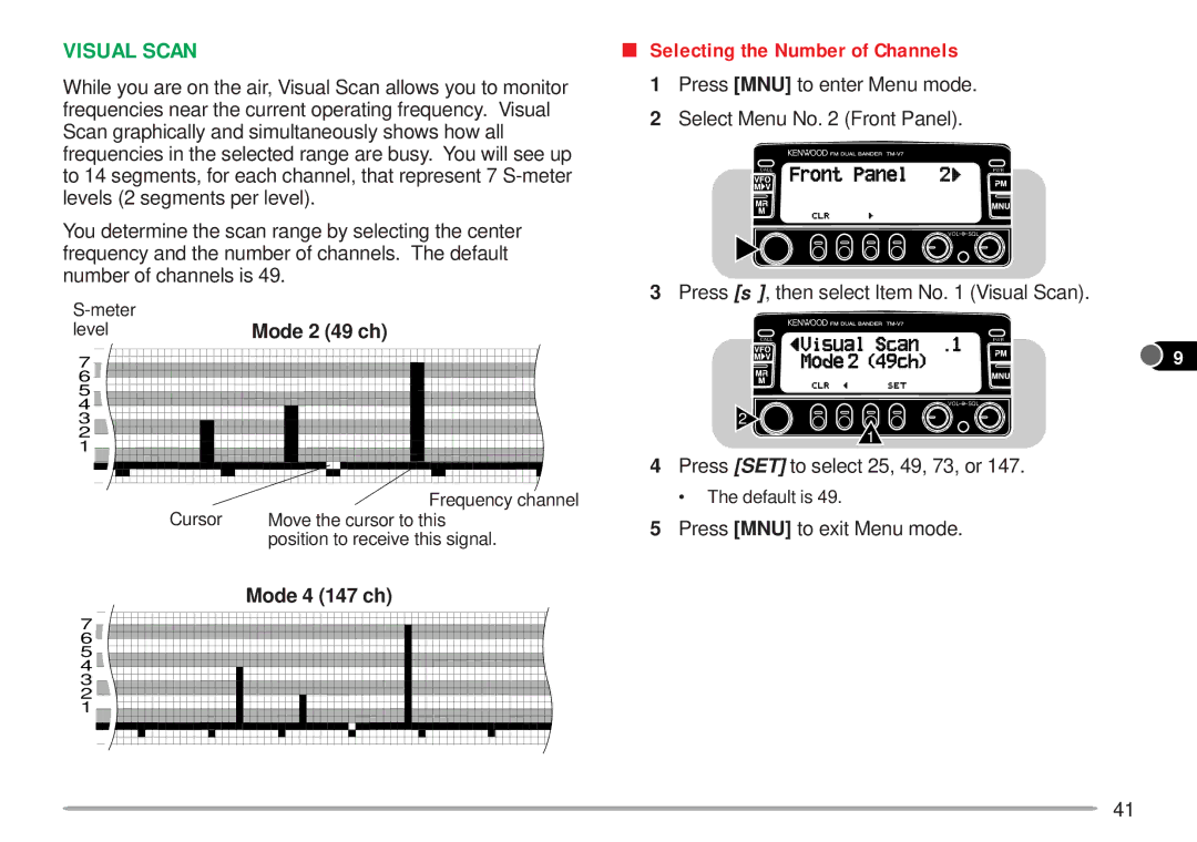 Kenwood TM-V7A instruction manual Visual Scan, Selecting the Number of Channels 