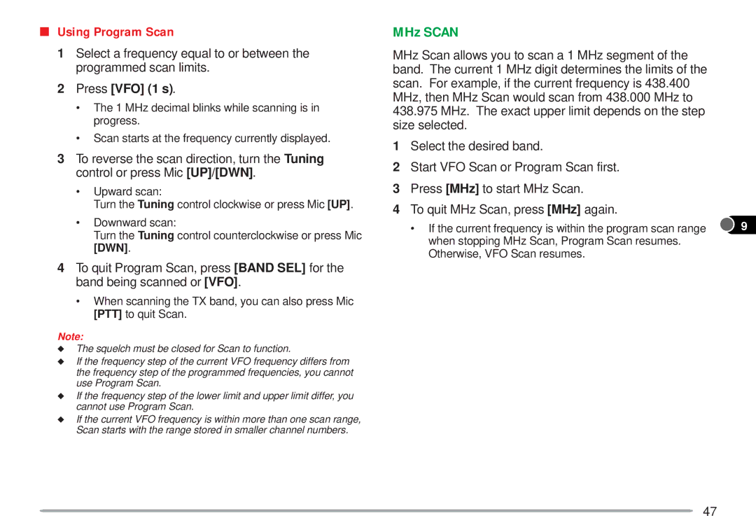 Kenwood TM-V7A instruction manual MHz Scan, Using Program Scan 