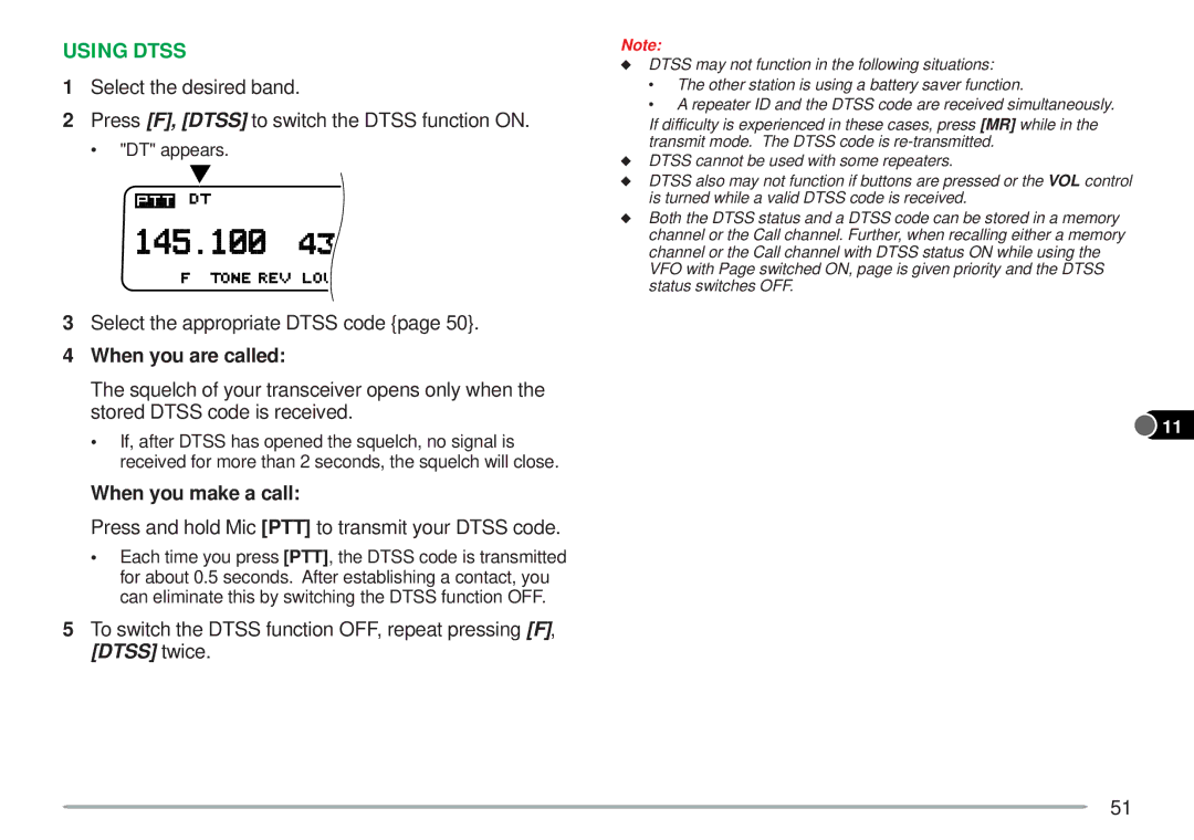 Kenwood TM-V7A instruction manual Using Dtss, Select the appropriate Dtss code, When you make a call 