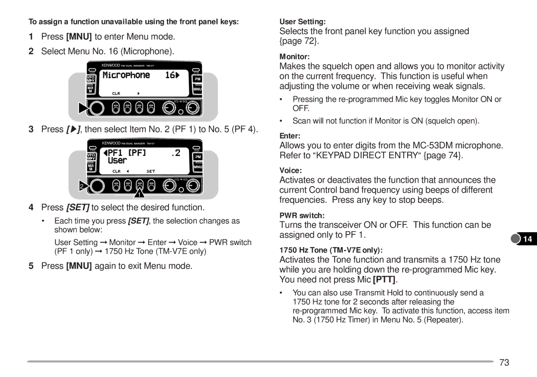 Kenwood TM-V7A instruction manual User Setting, Monitor, Enter, Voice 