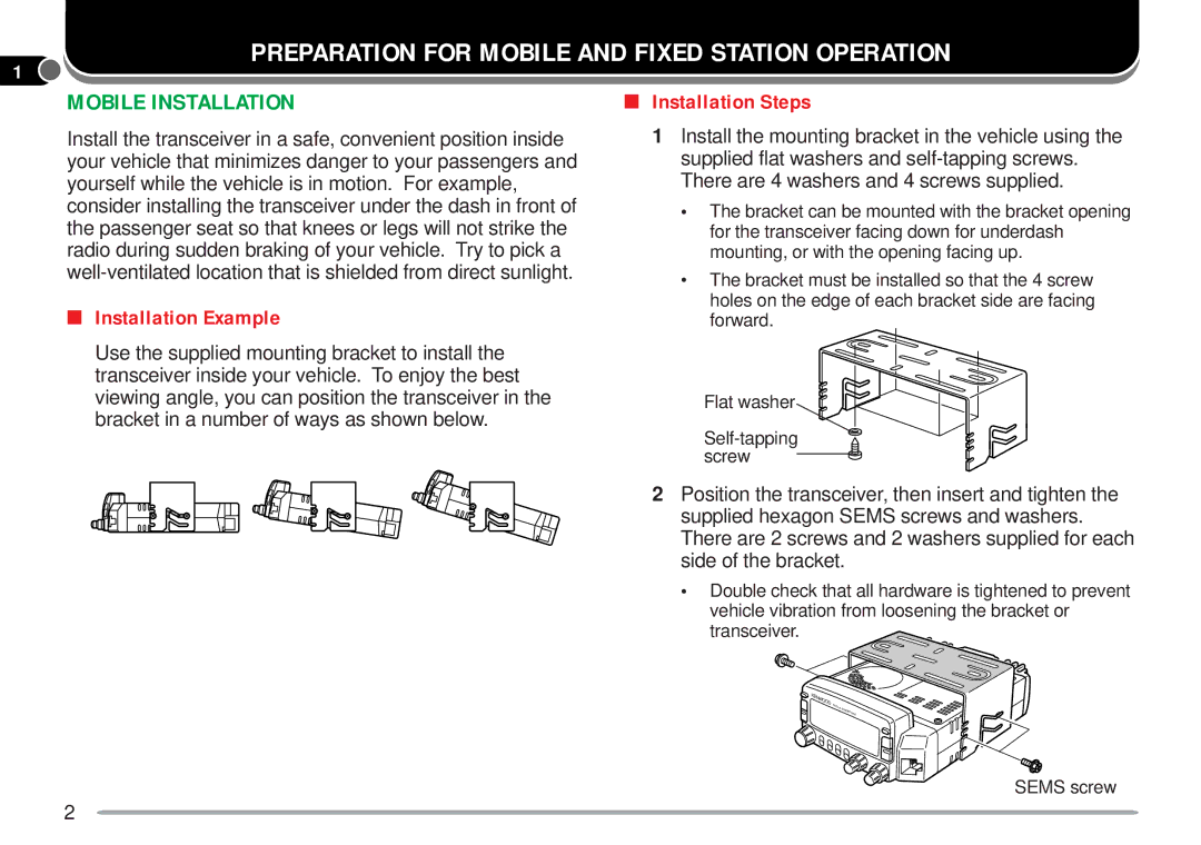 Kenwood TM-V7A Preparation for Mobile and Fixed Station Operation, Mobile Installation, Installation Example 