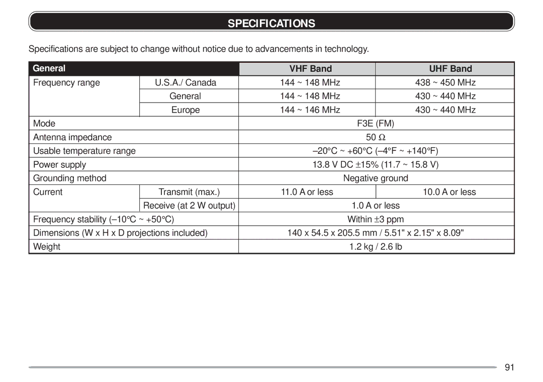 Kenwood TM-V7A instruction manual Specifications, General 