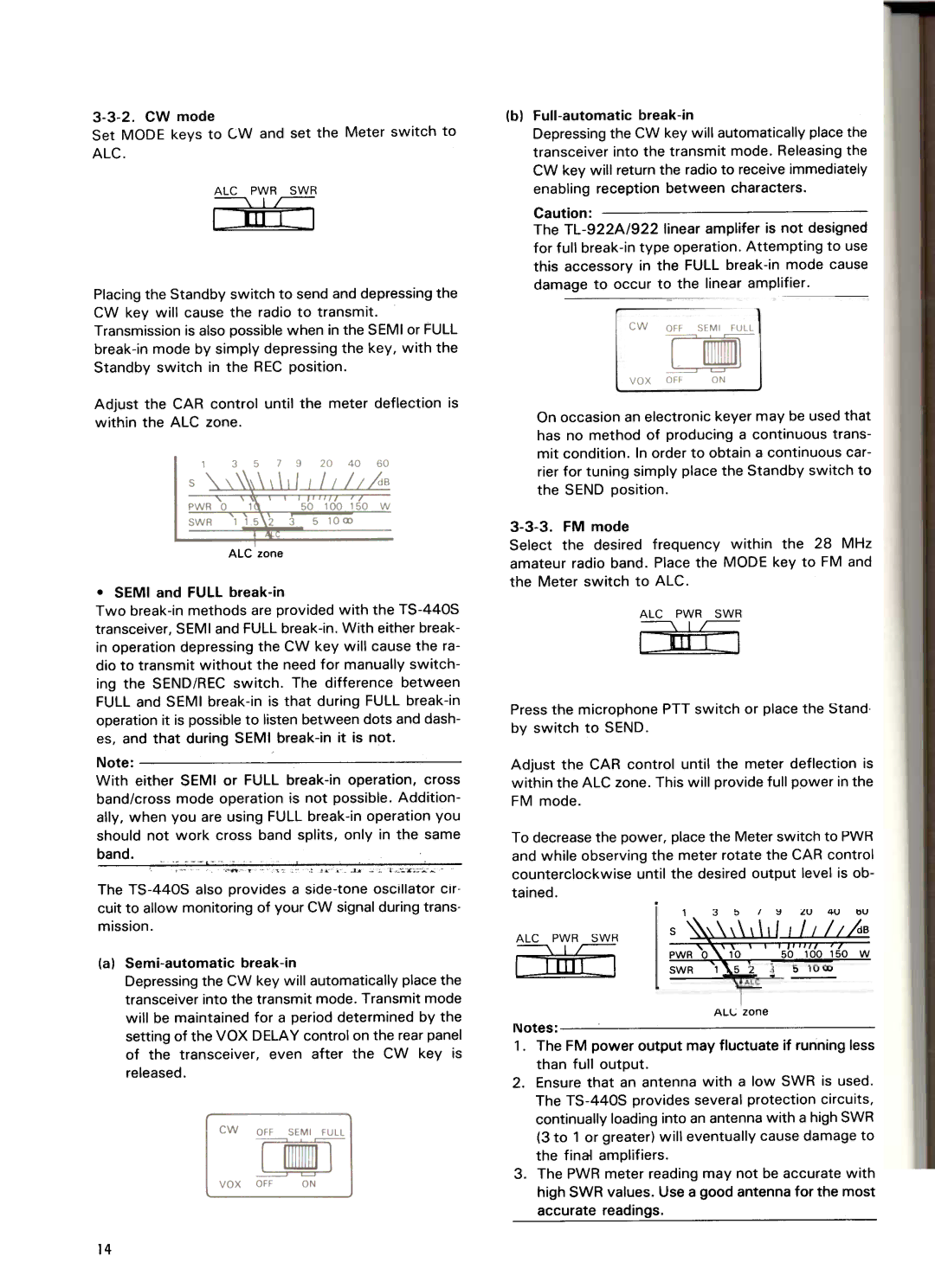 Kenwood TS-440S manual Band, Tained, CW mode, FM mode 