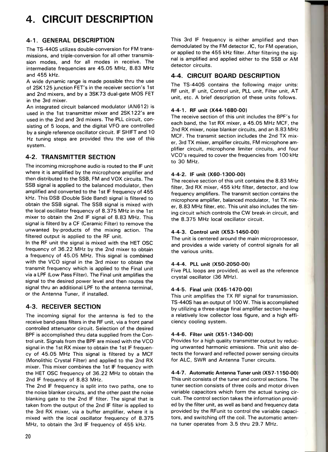 Kenwood TS-440S manual Transmitter Section, Receiver Section, Circuit Board Description, General Description 