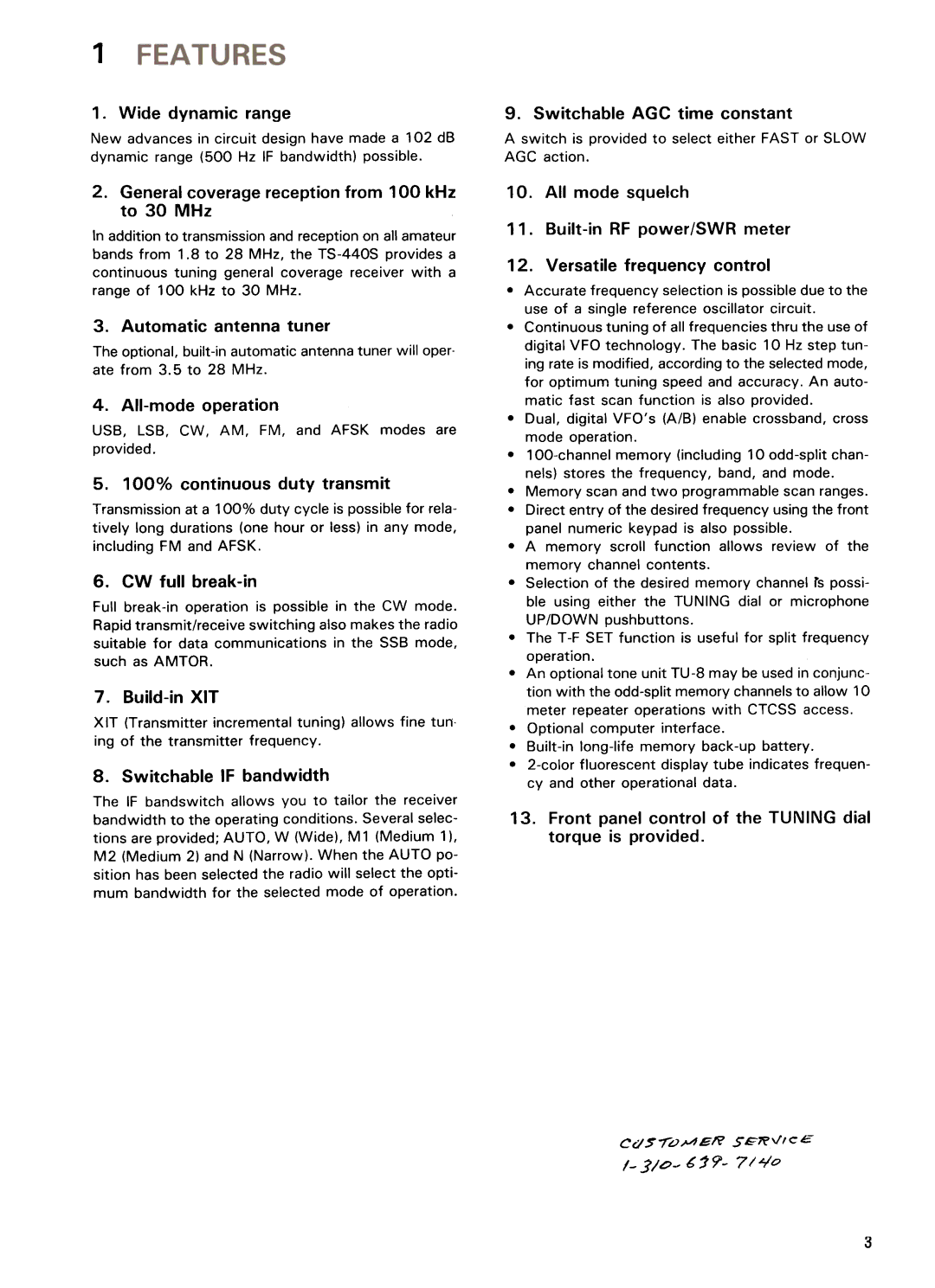 Kenwood TS-440S manual Wide dynamic range, Build-in XIT, Switchable if bandwidth, 0- 6.19-7/~o 