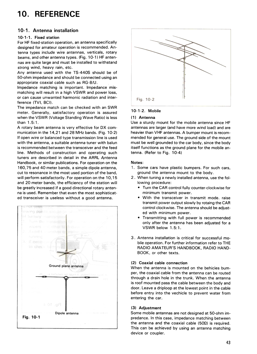 Kenwood TS-440S manual Antenna installation 