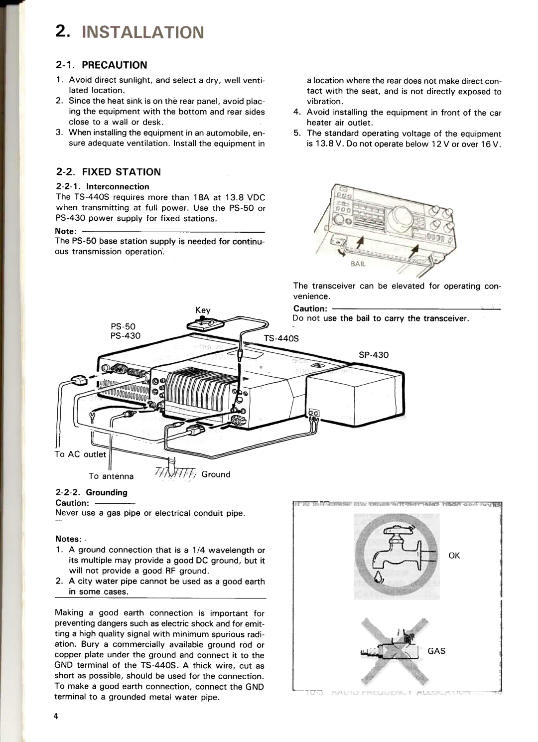 Kenwood TS-440S manual Precaution, Fixed Station, ~~~~~~~.~~ S-44~S, To AC outlet To antenna 