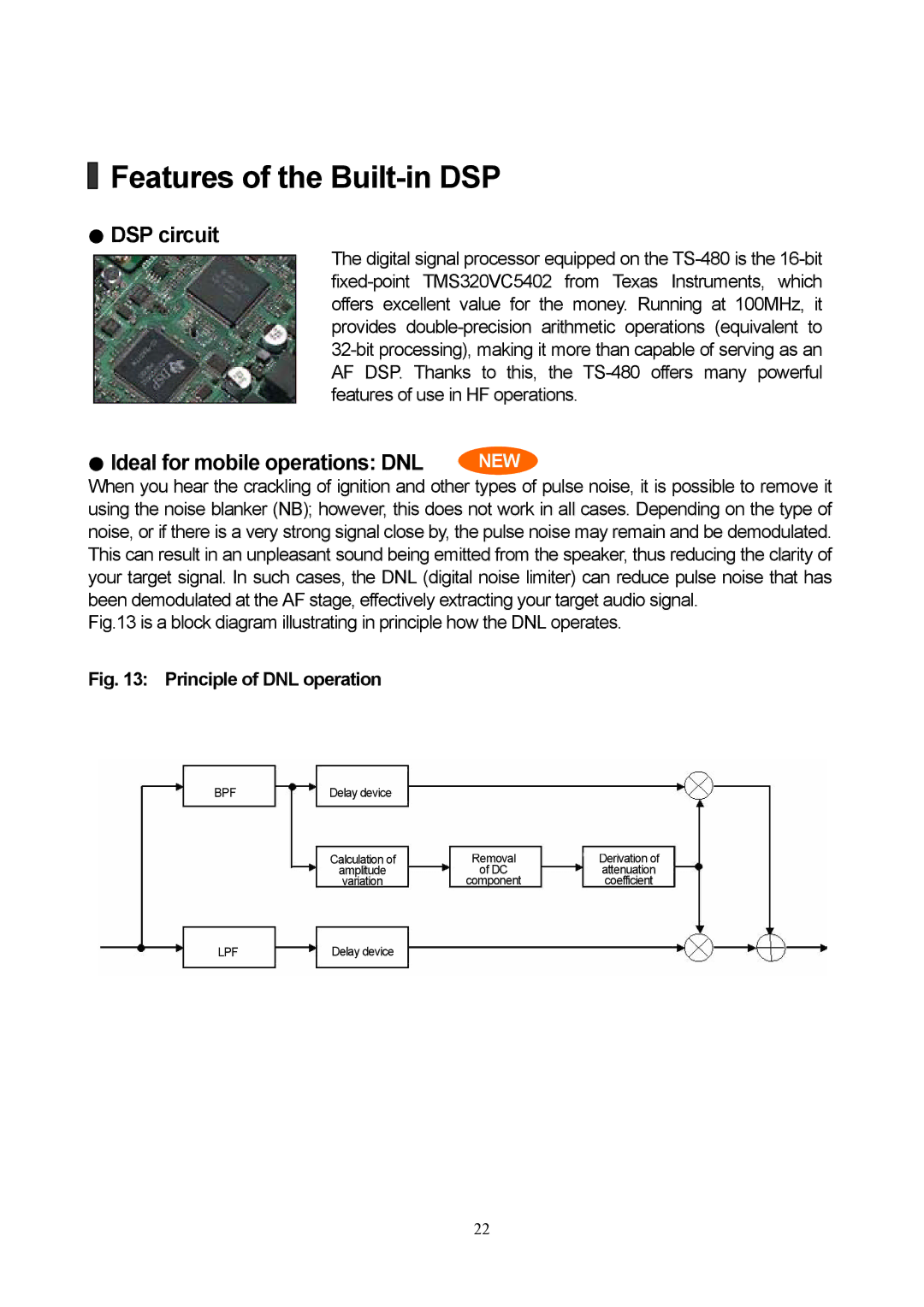 Kenwood TS-480 manual Features of the Built-in DSP, DSP circuit, Ideal for mobile operations DNL 