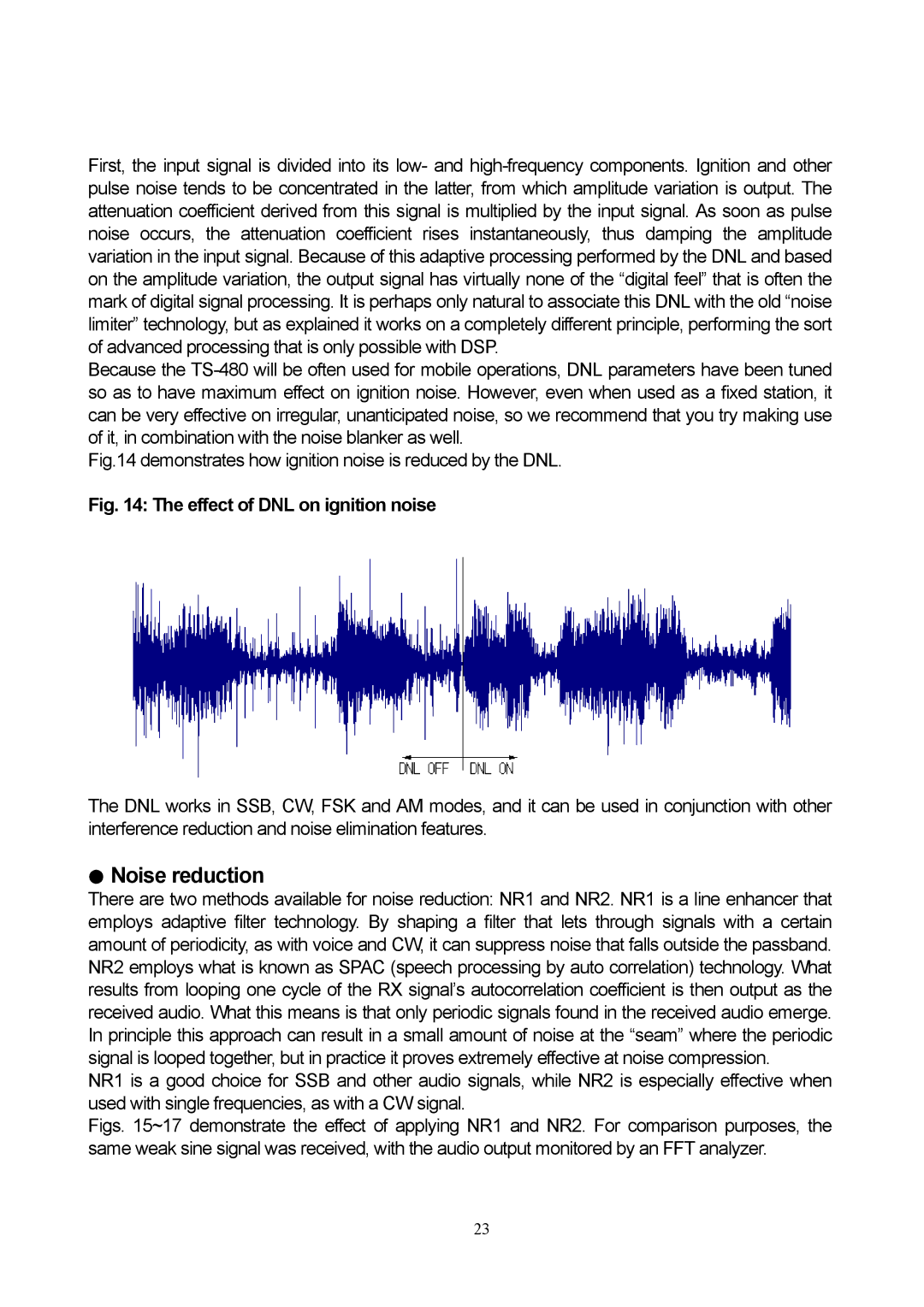 Kenwood TS-480 manual Noise reduction, Demonstrates how ignition noise is reduced by the DNL 