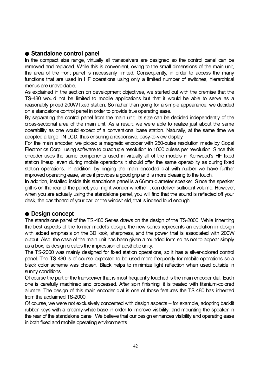 Kenwood TS-480 manual Standalone control panel, Design concept 