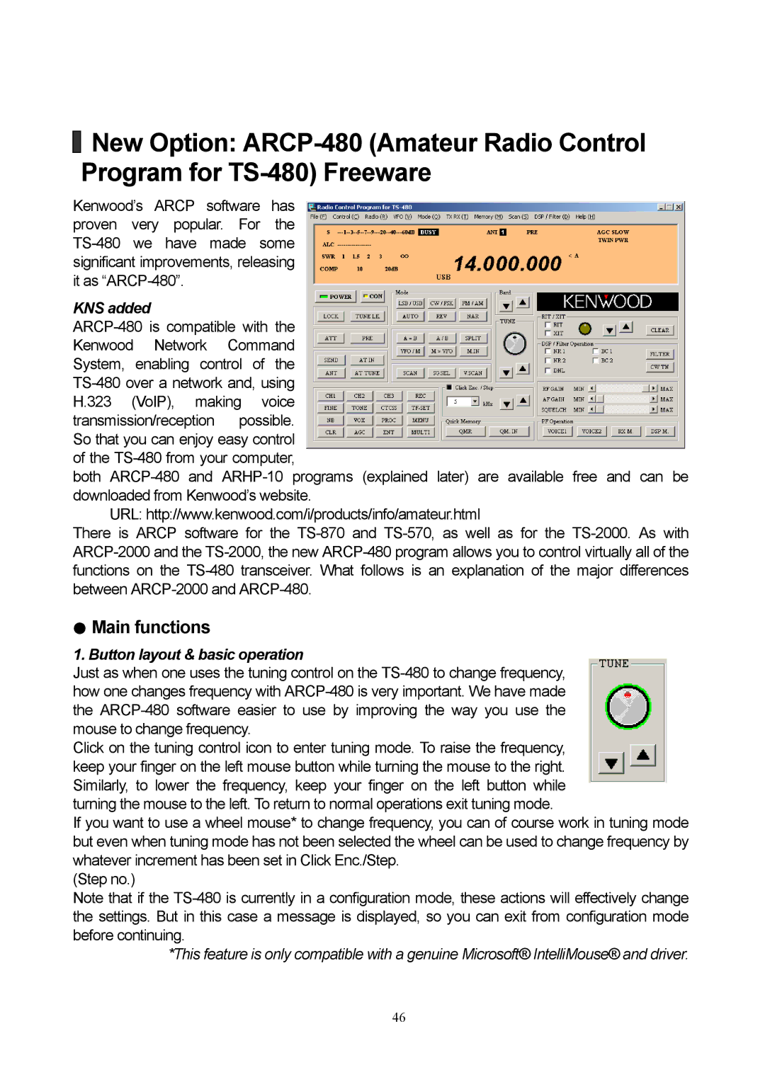 Kenwood TS-480 manual Main functions, KNS added, Button layout & basic operation 