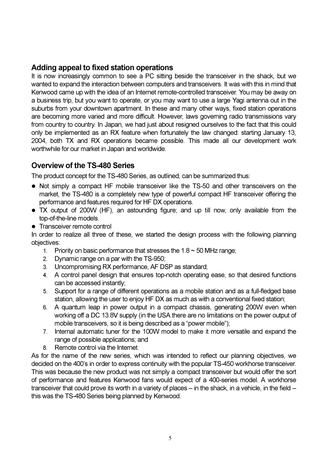 Kenwood manual Adding appeal to fixed station operations, Overview of the TS-480 Series 