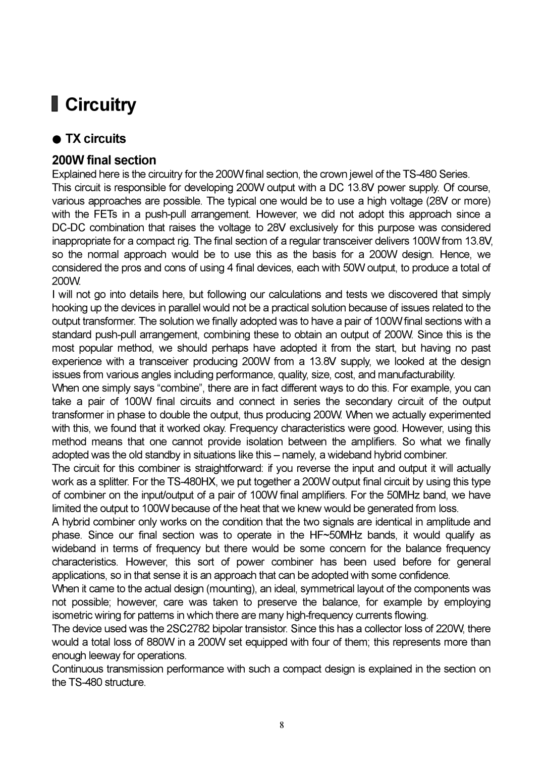 Kenwood TS-480 manual Circuitry, TX circuits 200W final section 