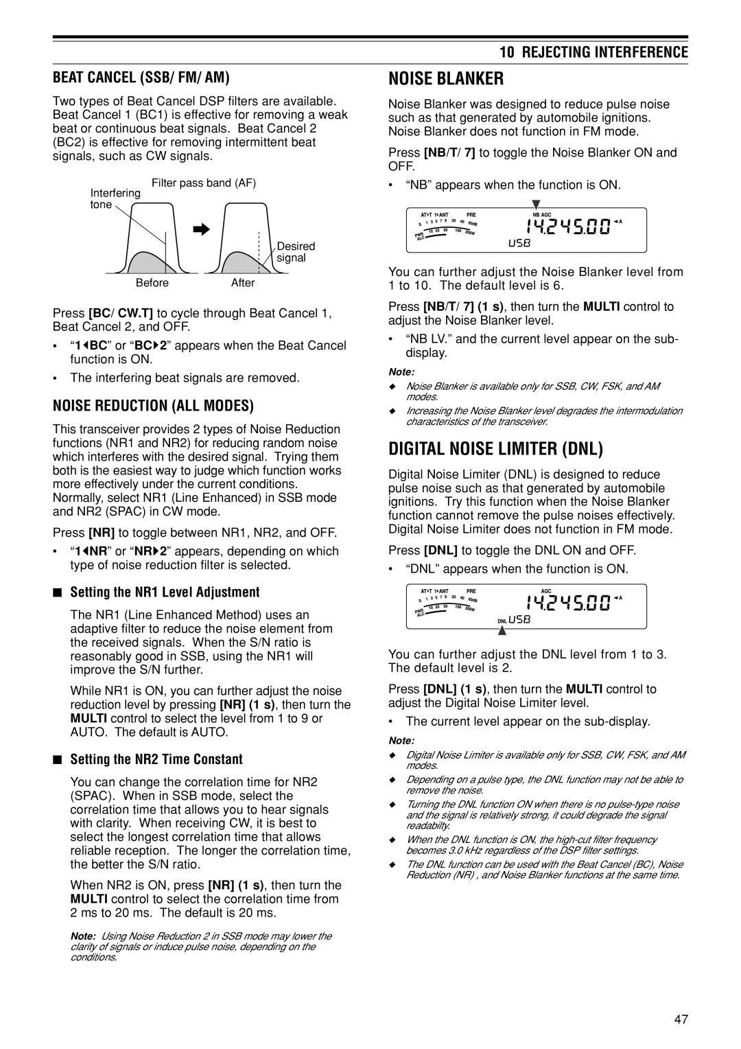 Kenwood TS-480SAT, TS-480HX Noise Blanker, Digital Noise Limiter DNL, Rejecting Interference Beat Cancel SSB/ FM/ AM 