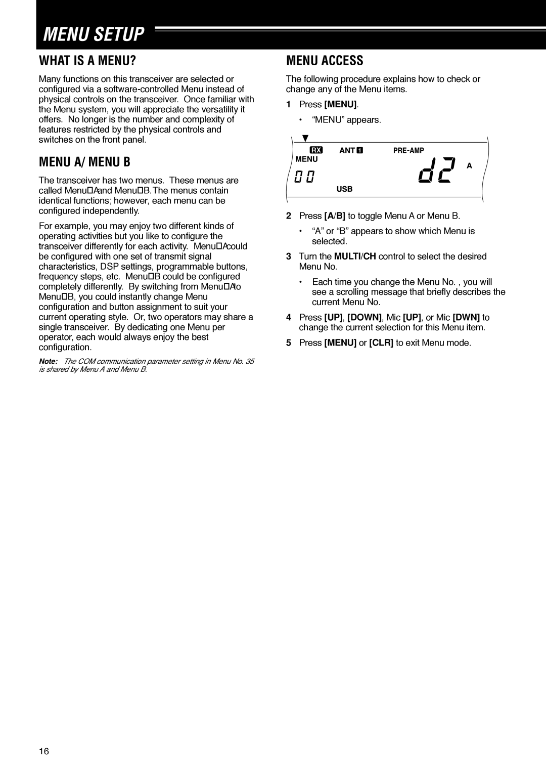 Kenwood TS-570D instruction manual Menu Setup, What is a MENU?, Menu A/ Menu B, Menu Access 