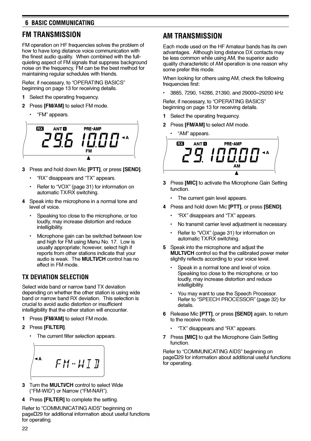 Kenwood TS-570D instruction manual FM Transmission, AM Transmission, TX Deviation Selection, Press Filter 